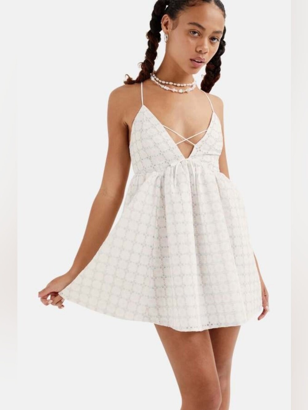 For Love & Lemons Jodi Mini Dress, White, Size Medium, Strappy Open Back Mini